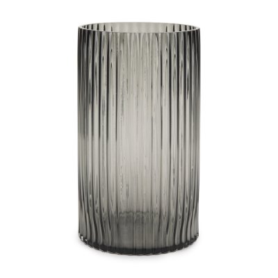 70361 - Dawn 11.4" Ribbed Smoke Gray Glass Vase