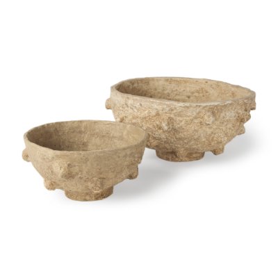 70218 - Sonam Set of 2 Beige Paper Mache Spiked Bowls