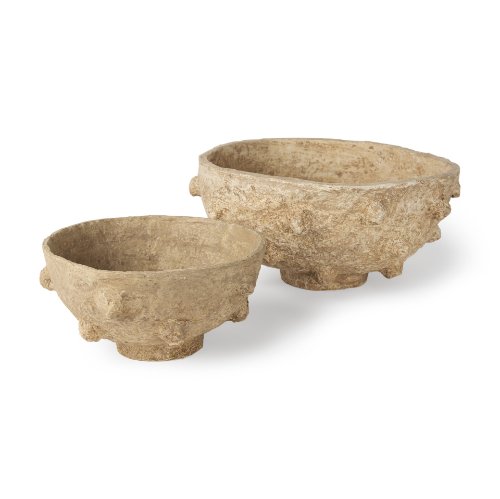 70218 - Sonam Set of 2 Beige Paper Mache Spiked Bowls