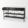 69936-AB - Amika White Marble Top Black Metal Base Kitchen Island