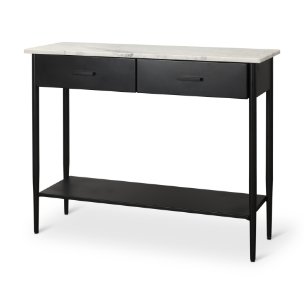 Amika White Marble Top Black Metal Base Console Table 