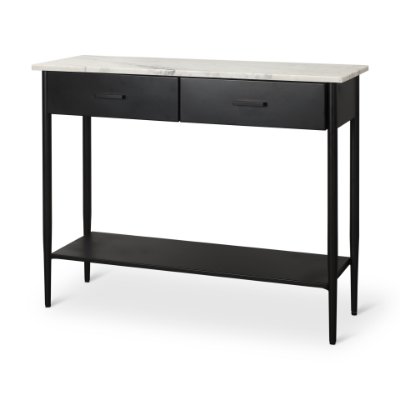 69937-AB - Amika White Marble Top Black Metal Base Console Table 