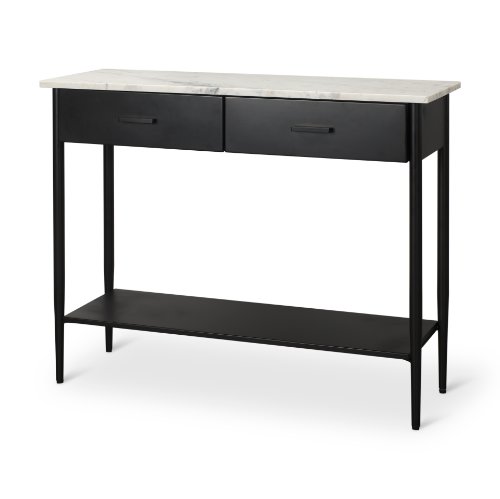 69937-AB - Amika White Marble Top Black Metal Base Console Table 