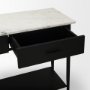 69937-AB - Amika White Marble Top Black Metal Base Console Table 