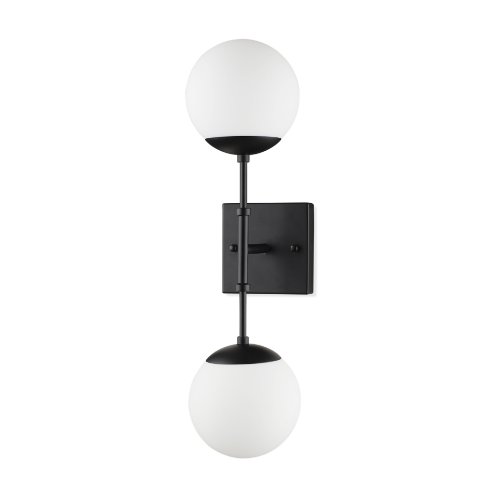70455 - Edie Matte Black Metal w/ Frosted Glass Globes 2-Light Wall Sconce