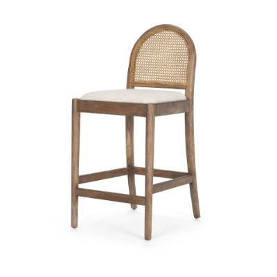 70412 - Elle Rounded Caneback Medium Brown Wood W/ Oatmeal Fabric Counter Stool