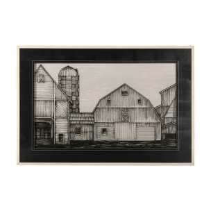 Barn Buildings I by CV a Hand Embellished Textured Framed Art Print Matted under Glass