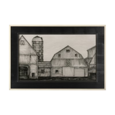 14923 - Barn Buildings I by CV a Hand Embellished Textured Framed Art Print Matted under Glass