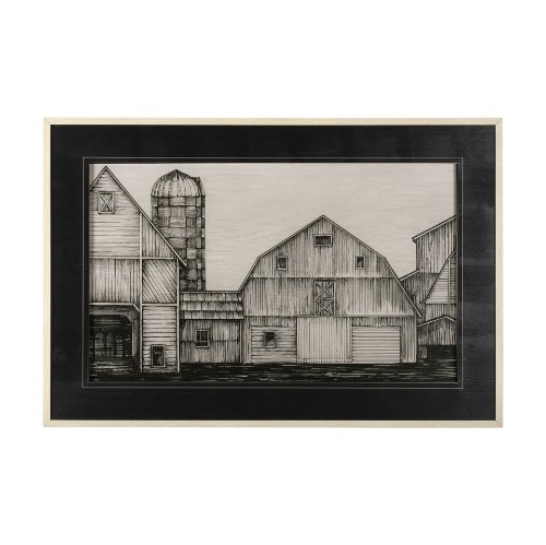 14923 - Barn Buildings I by CV a Hand Embellished Textured Framed Art Print Matted under Glass
