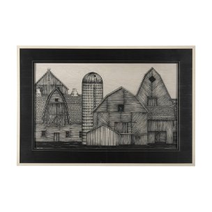Barn Buildings II by CV a Hand Embellished Textured Framed Art Print Matted under Glass