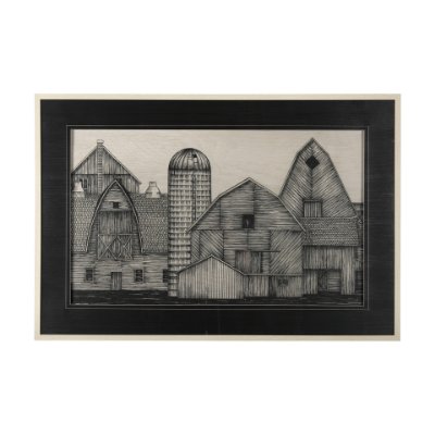 14924 - Barn Buildings II by CV a Hand Embellished Textured Framed Art Print Matted under Glass