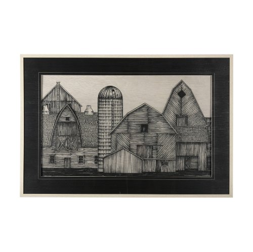 14924 - Barn Buildings II by CV a Hand Embellished Textured Framed Art Print Matted under Glass
