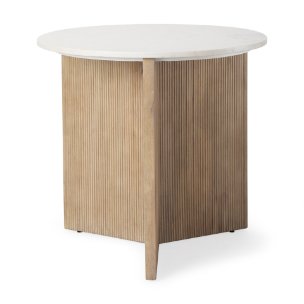 Enzo Marble Tabletop w/ Fluted Light Wood Base Foyer Accent Table