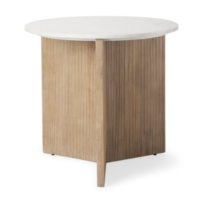 69922 - Enzo Marble Tabletop w/ Fluted Light Wood Base Foyer Accent Table