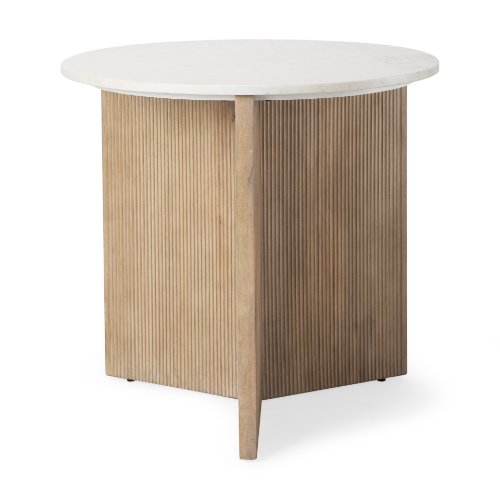 69922 - Enzo Marble Tabletop w/ Fluted Light Wood Base Foyer Accent Table