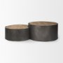 70240 - Eclipse Gunmetal Gray Drum Base w/ Brown Wood Top Nested Coffee Table