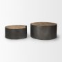 70240 - Eclipse Gunmetal Gray Drum Base w/ Brown Wood Top Nested Coffee Table