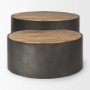 70240 - Eclipse Gunmetal Gray Drum Base w/ Brown Wood Top Nested Coffee Table