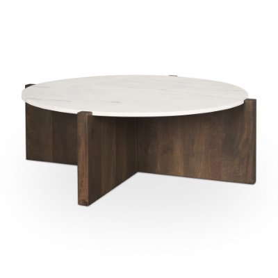 70648-AB - Bianca Dark Brown Wood w/ Marble Round Top Coffee Table