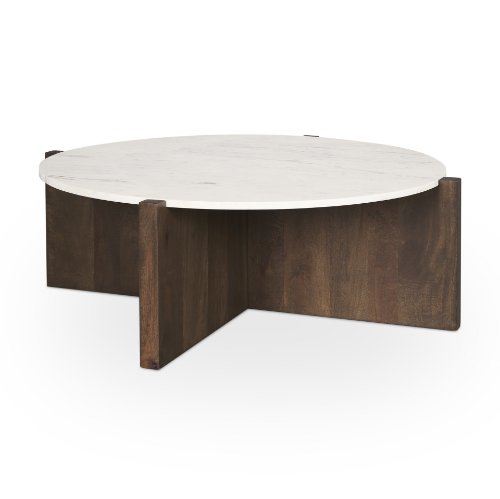 70648-AB - Bianca Dark Brown Wood w/ Marble Round Top Coffee Table