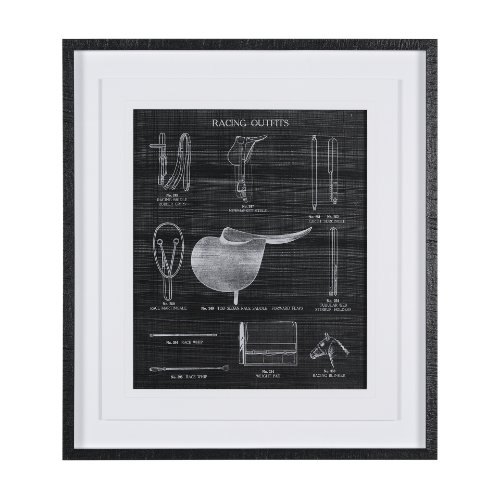 14987 - Equestrian Riding III BW by Mercana Studio Hand Embellished Framed Art Print Matted under Glass