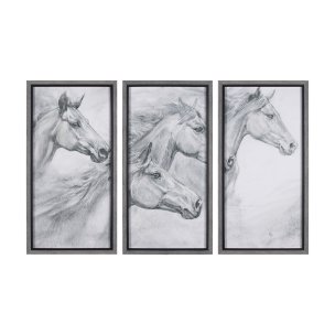 Running Horses (set of 3) by Mercana Studio a Hand Embellished Textured Framed Art Print