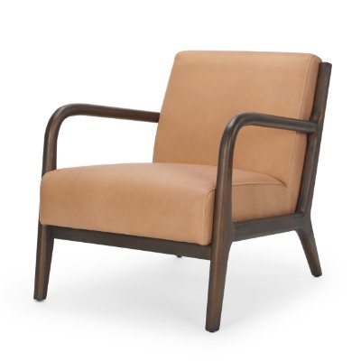 70416 - Cashel Accent Chair W/ Dark Brown Wood and Tan Genuine Leather
