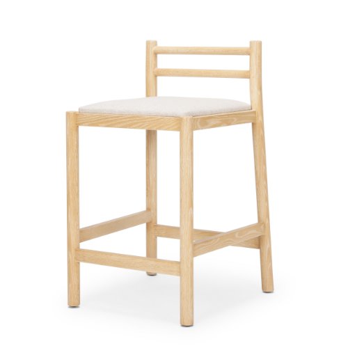 70592 - Sam Counter Stool W/ Light Brown Wood Frame and Beige Upholstered Seat