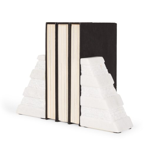70504 - Cavetto White Marble Bookends w/rough carving S/2