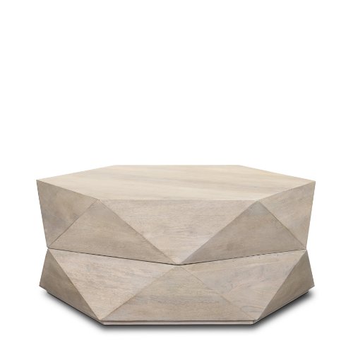 70568 - Arreto 36" Hexagonal Hinged Solid Wood Top and Base Coffee Table 