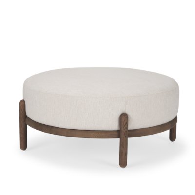 70575 - Gwynn Oatmeal Fabric w/ Dark Brown Wood Ottoman