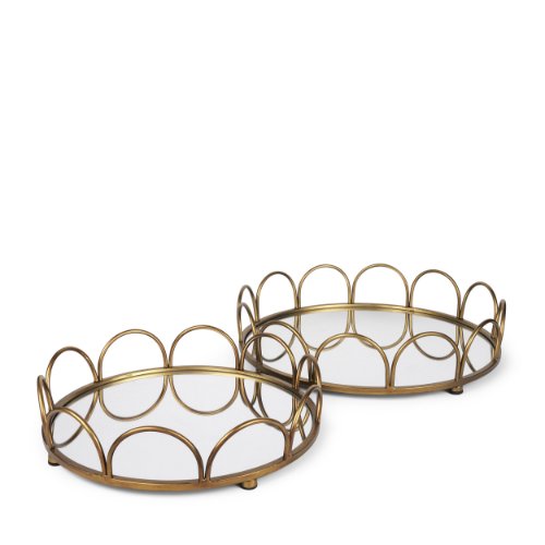 70549 - Lenore Round Metal/Mirror Tray Gold (Set of 2)
