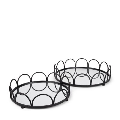 70550 - Lenore Round Metal/Mirror Tray Black (Set of 2)