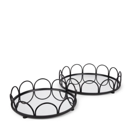 70550 - Lenore Round Metal/Mirror Tray Black (Set of 2)