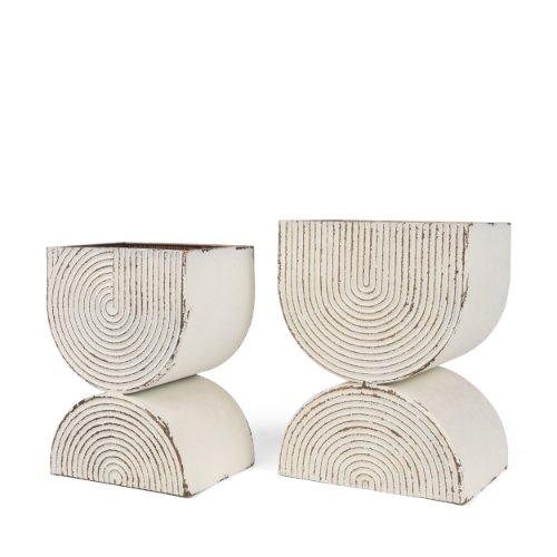 70551 - Medina Off White w/ Gold Antiquing Tall Metal Planters (Set of 2)