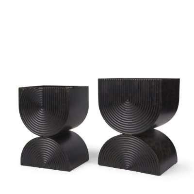 70552 - Medina Antiqued Black Tall Metal Planters (Set of 2)