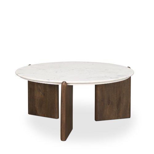 70561-AB - Rumer Dark Brown Wood w/ White Marble Coffee Table