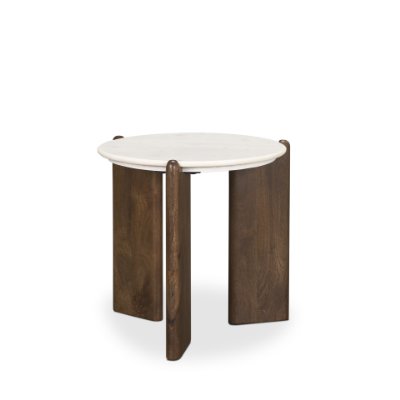70562 - Rumer Dark Brown Wood w/ White Marble Side Table