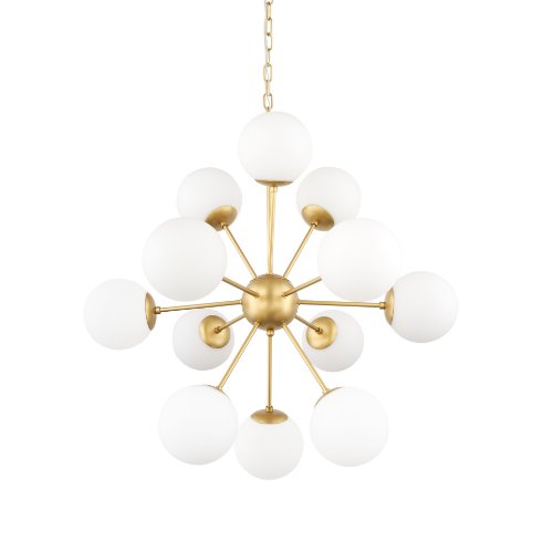 70442 - Barbara Brushed Gold Metal w/ Frosted Glass Globes 11-Light Chandelier