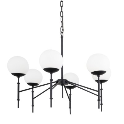 70453 - Edie Matte Black Metal w/ Frosted Glass Globes 6-Light Chandelier