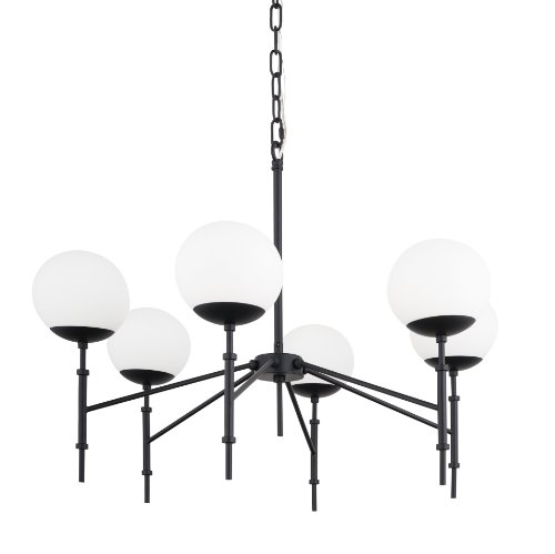 70453 - Edie Matte Black Metal w/ Frosted Glass Globes 6-Light Chandelier