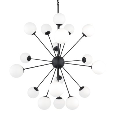 70458 - Barbara Matte Black Metal w/ Frosted Glass Globes 18-Light Chandelier