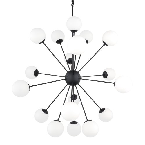 70458 - Barbara Matte Black Metal w/ Frosted Glass Globes 18-Light Chandelier