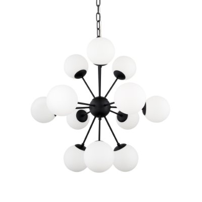 70459 - Barbara Matte Black Metal w/ Frosted Glass Globes 11-Light Chandelier