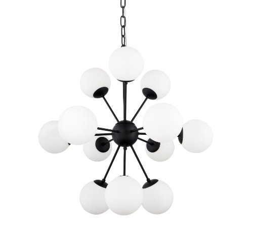70459 - Barbara Matte Black Metal w/ Frosted Glass Globes 11-Light Chandelier