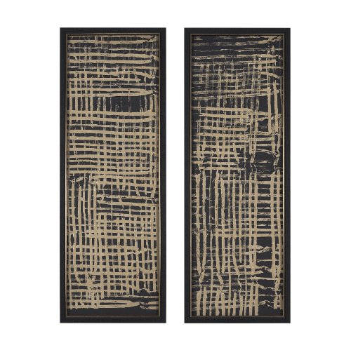 15183 - Woven Lines II Tan  by Mercana Studio a Hand Embellished Textured Framed Art Print