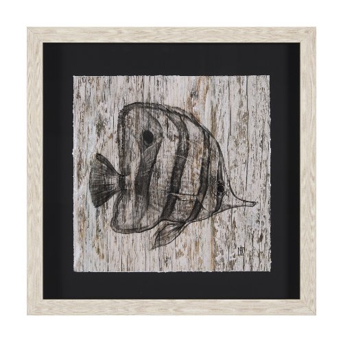 15197 - Wood Grain Fish I by Mercana Studio a Hand Embellished Textured Framed Art Print Matted under Glass