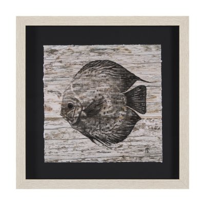 15198 - Wood Grain Fish II by Mercana Studio a Hand Embellished Textured Framed Art Print Matted under Glass