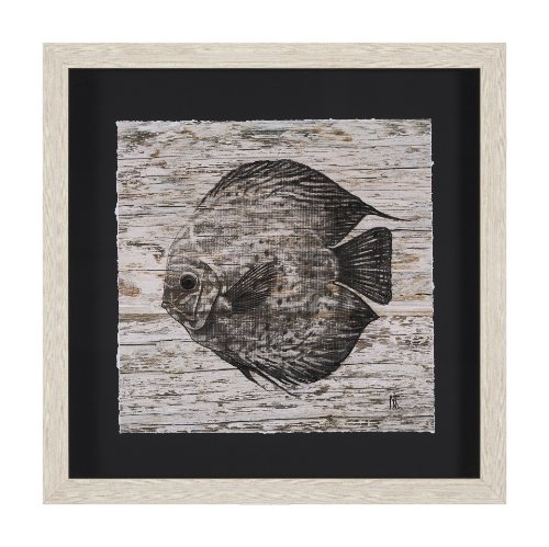 15198 - Wood Grain Fish II by Mercana Studio a Hand Embellished Textured Framed Art Print Matted under Glass