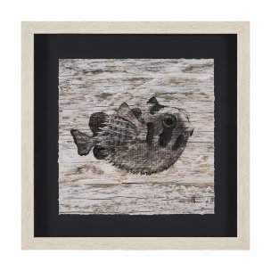 Wood Grain Fish III by Mercana Studio Hand Embellished Textured Framed Art Print Matted under Glass
